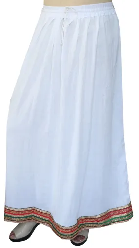 Rayon Solid Color Long Skirt Womens Indian Clothing (White)