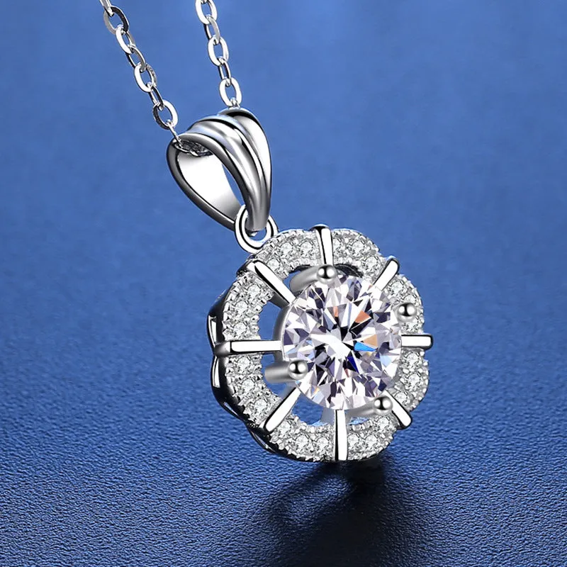 Round Wrapped Flower Ball Moissanite Necklace