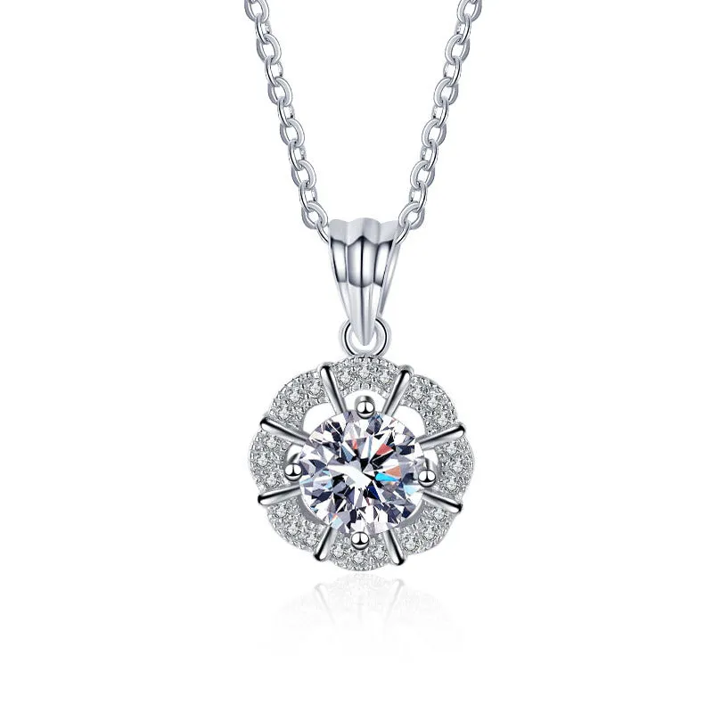 Round Wrapped Flower Ball Moissanite Necklace