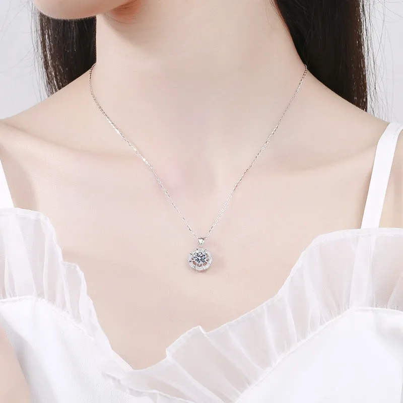 Round Wrapped Flower Ball Moissanite Necklace