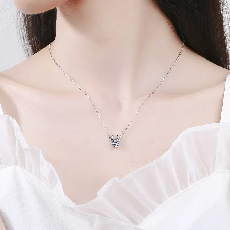 S925 Silver Antler Moissanite Necklace