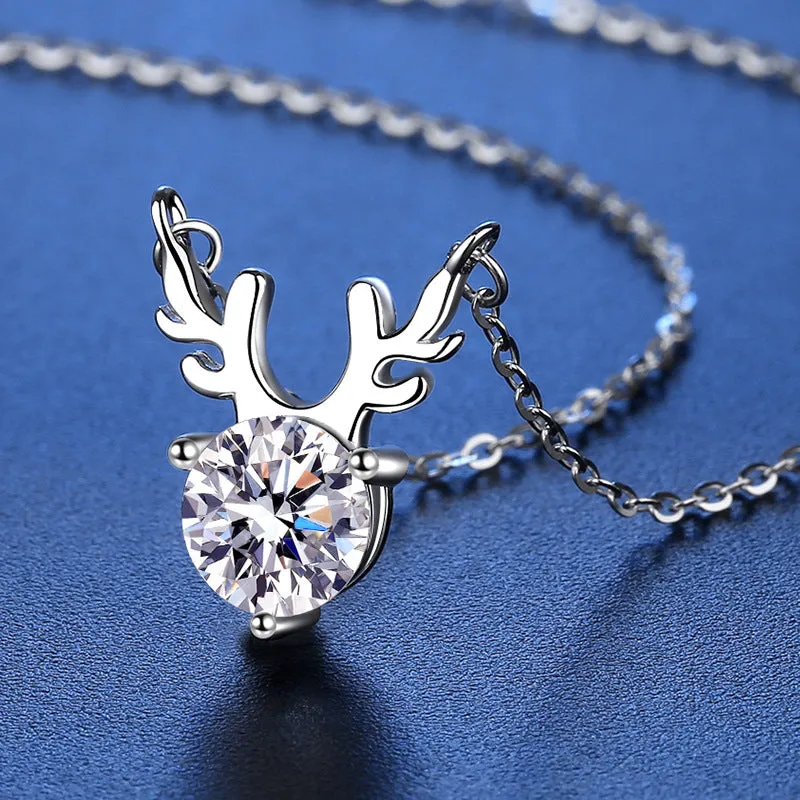 S925 Silver Antler Moissanite Necklace