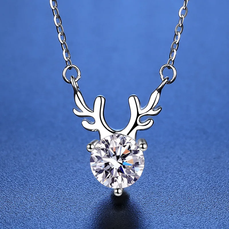 S925 Silver Antler Moissanite Necklace