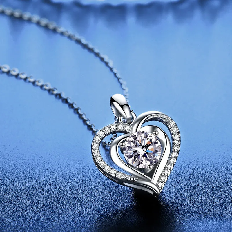 S925 Silver Ocean Heart Moissanite Necklace