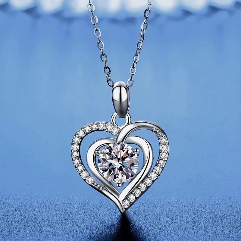 S925 Silver Ocean Heart Moissanite Necklace