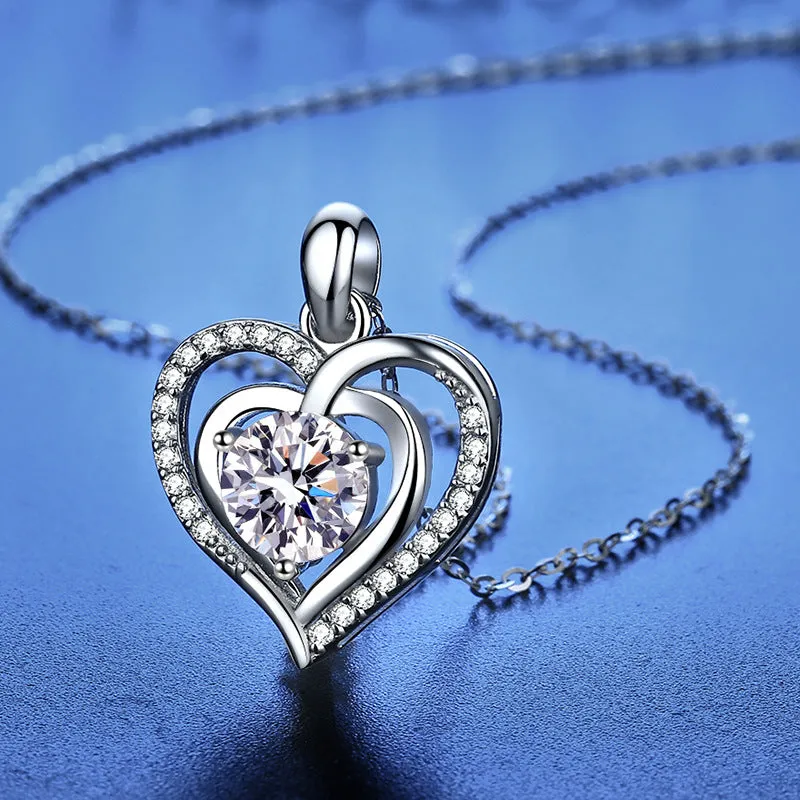 S925 Silver Ocean Heart Moissanite Necklace