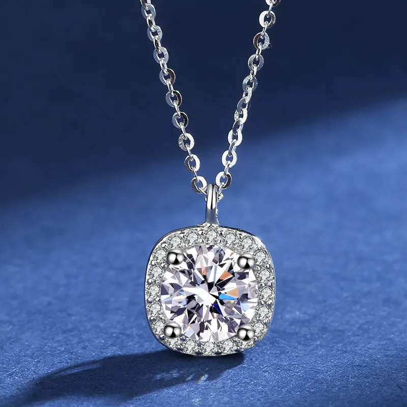 S925 Silver Pendant Moissanite Square Necklace