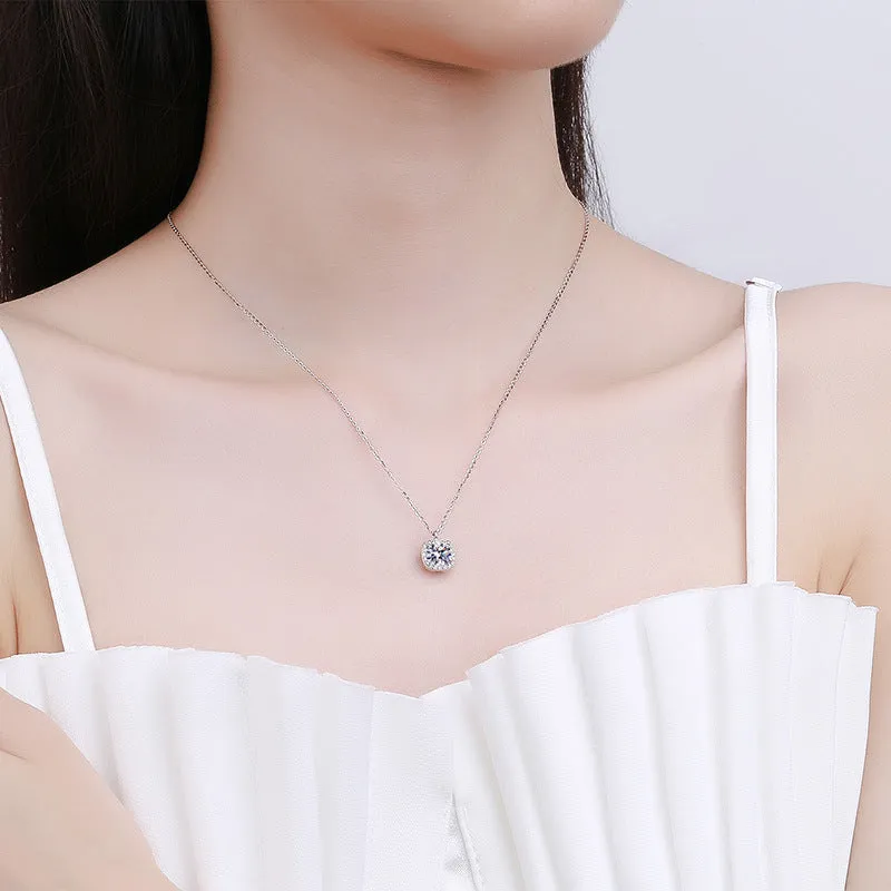 S925 Silver Pendant Moissanite Square Necklace