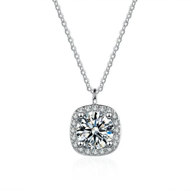 S925 Silver Pendant Moissanite Square Necklace