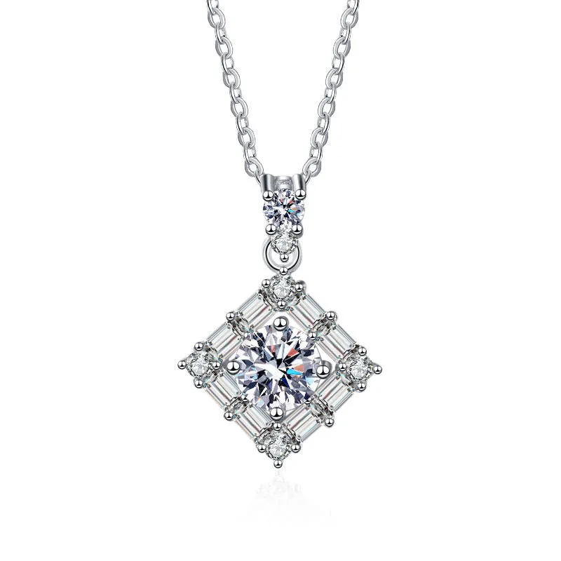 S925 Sterling Silver Crystal Square Moissanite Necklace