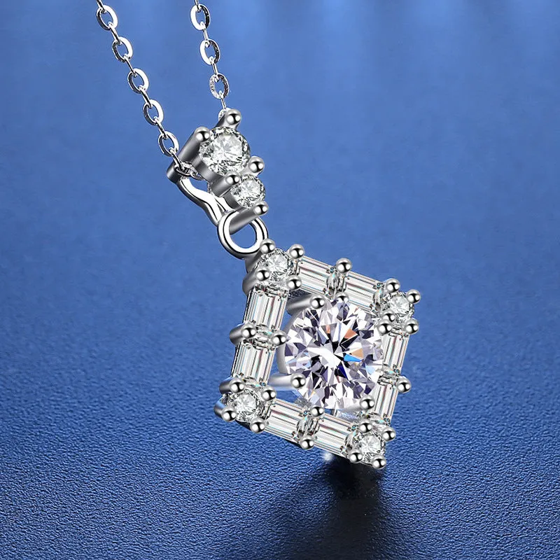 S925 Sterling Silver Crystal Square Moissanite Necklace