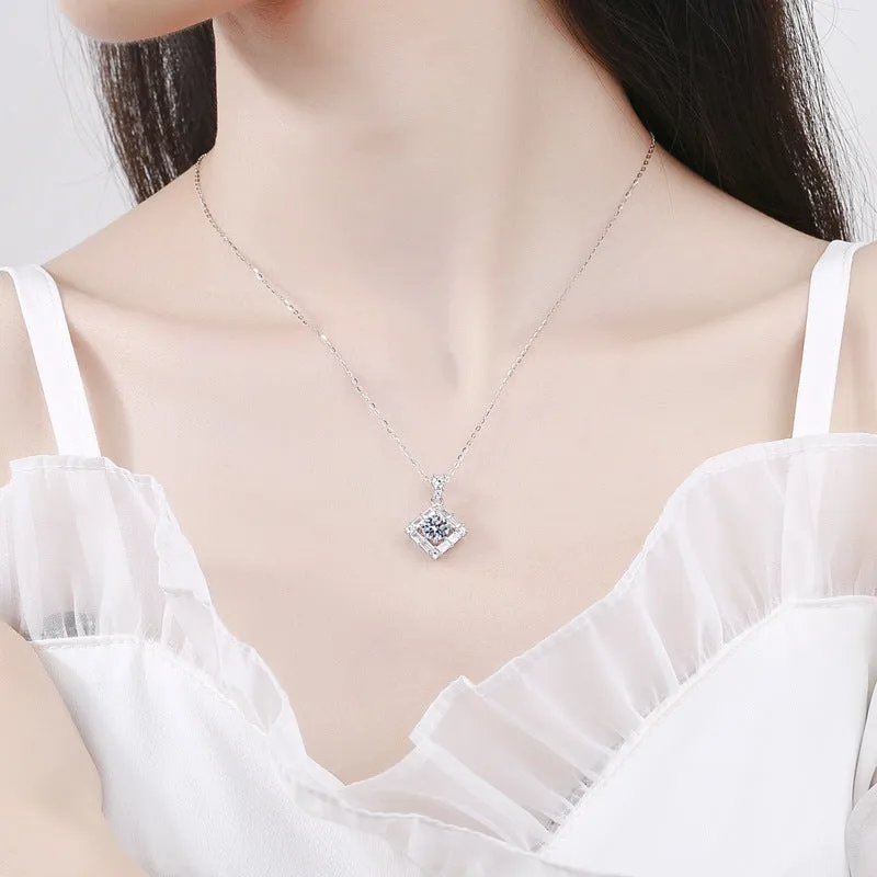 S925 Sterling Silver Crystal Square Moissanite Necklace