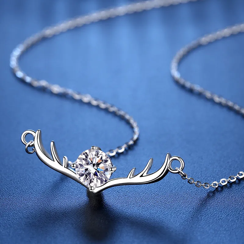 Silver Christmas Moose Moissanite Necklace