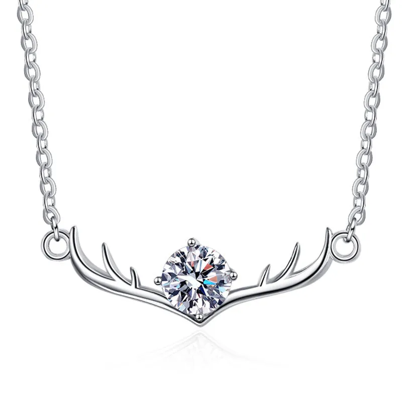 Silver Christmas Moose Moissanite Necklace