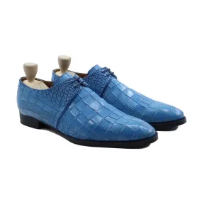 Sandro - Men's Blue Crocodile Printed Calf Leather Derby Shoe