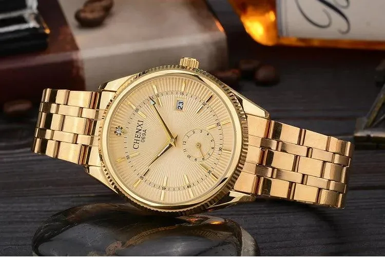 069A Simple Watch - Golden Quartz Wristwatch for Men