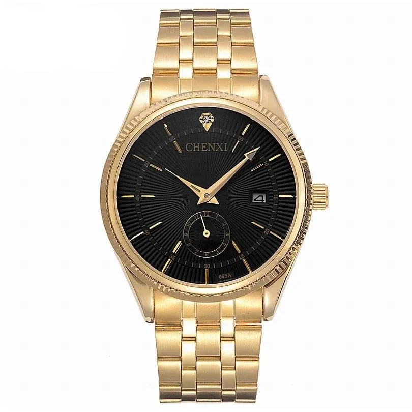 069A Simple Watch - Golden Quartz Wristwatch for Men