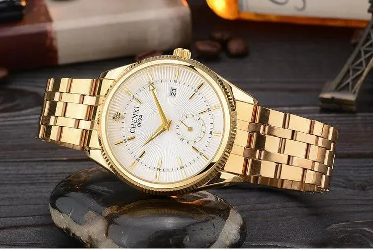 069A Simple Watch - Golden Quartz Wristwatch for Men