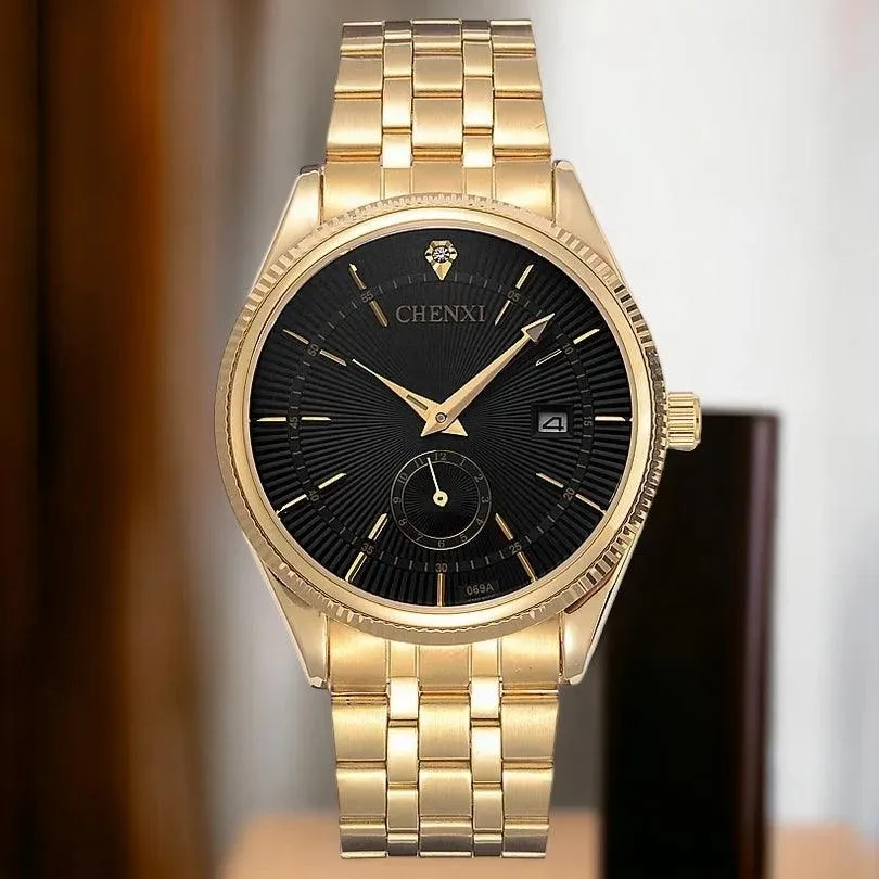 069A Simple Watch - Golden Quartz Wristwatch for Men