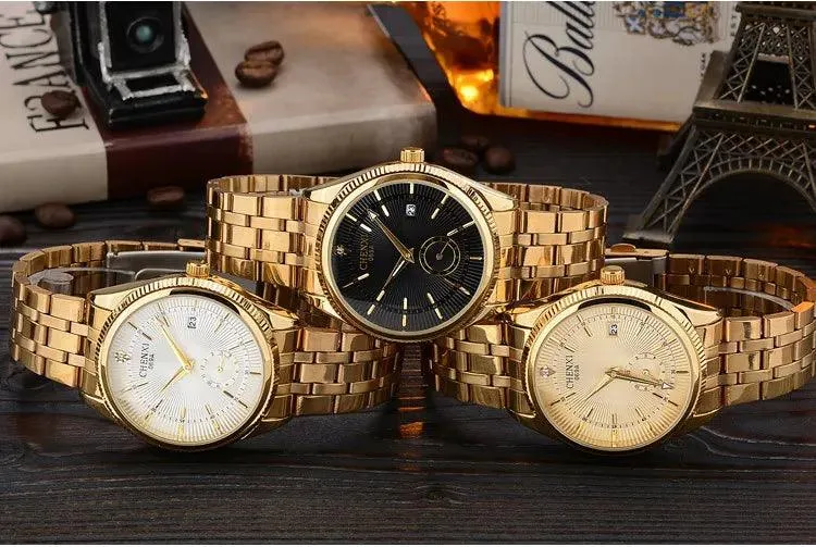 069A Simple Watch - Golden Quartz Wristwatch for Men