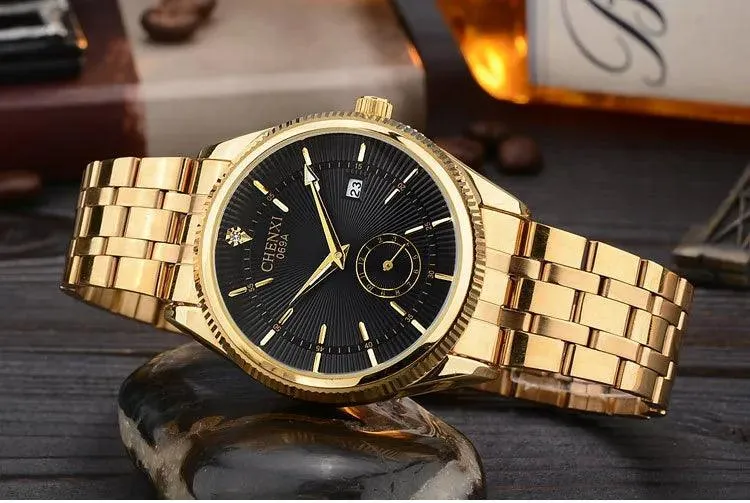 069A Simple Watch - Golden Quartz Wristwatch for Men