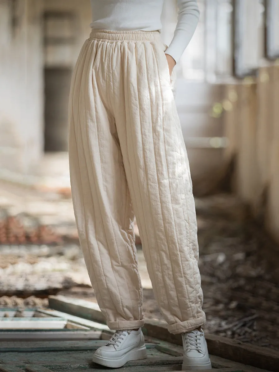 Women Winter Solid Stitching Linen Padded Harem Pants