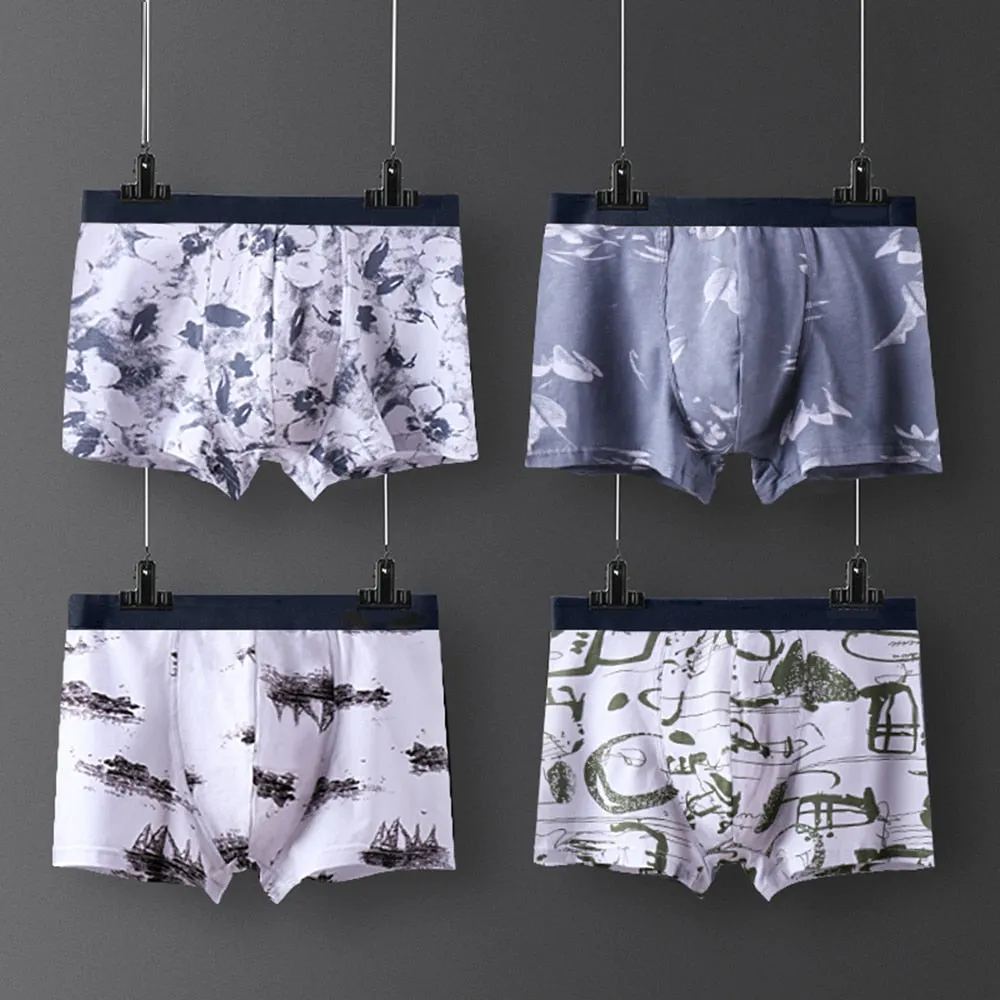 Cotton Print Mid Waist Underwear Men Boxershorts