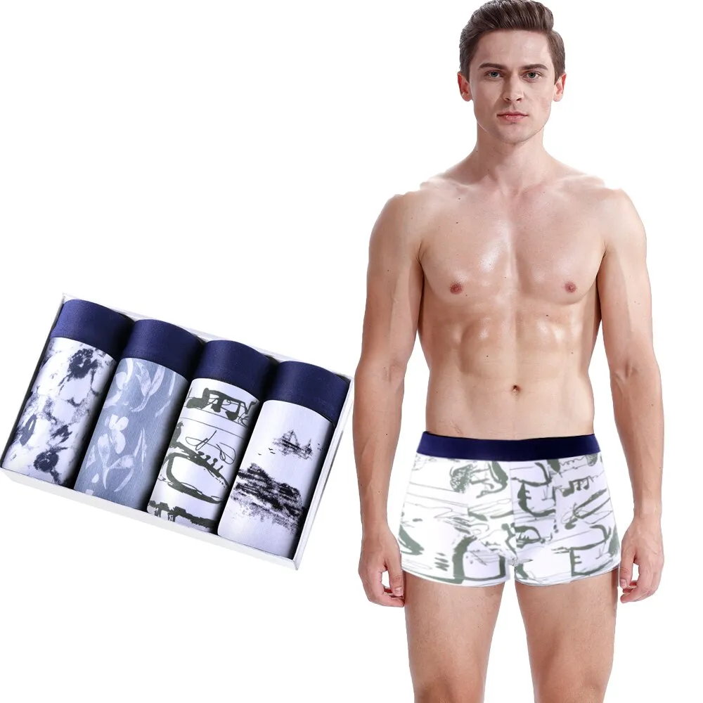 Cotton Print Mid Waist Underwear Men Boxershorts