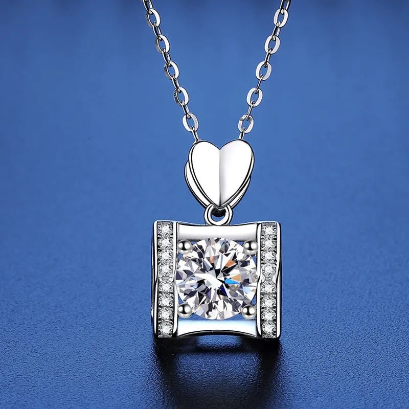 Silver Heart Bag Moissan Diamond Necklace