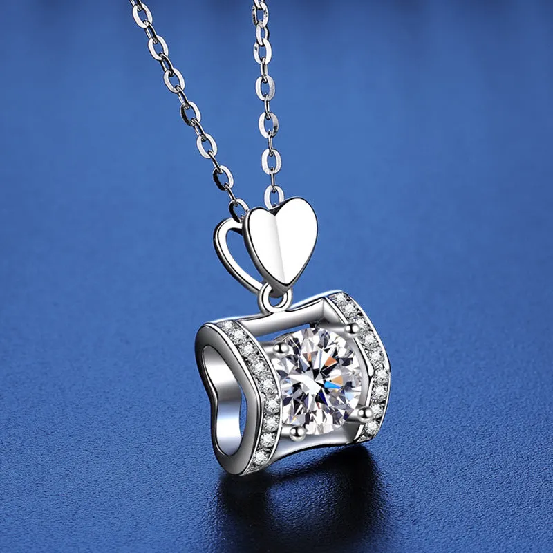 Silver Heart Bag Moissan Diamond Necklace