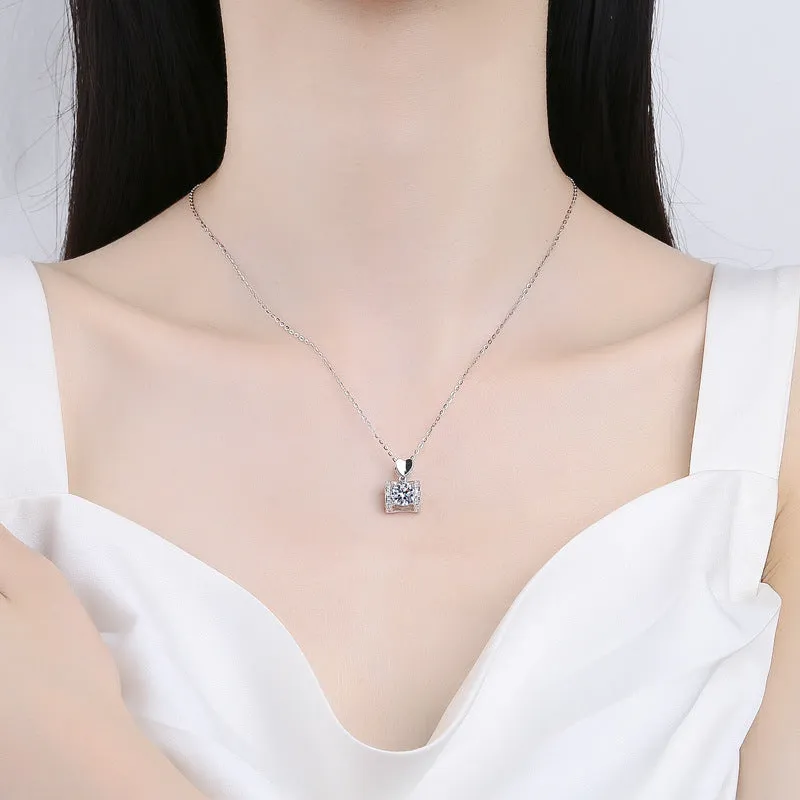 Silver Heart Bag Moissan Diamond Necklace