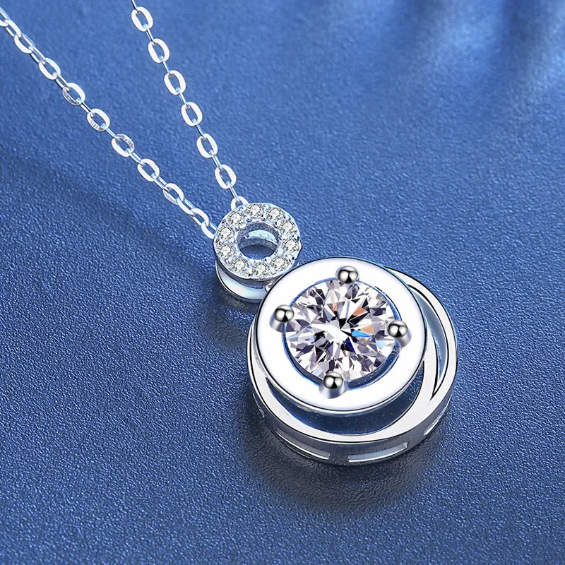 Silver Round Double Bezel Moissanite Necklace