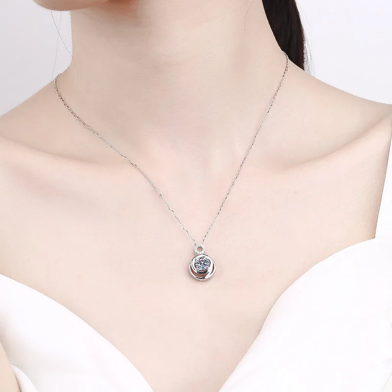 Silver Round Double Bezel Moissanite Necklace