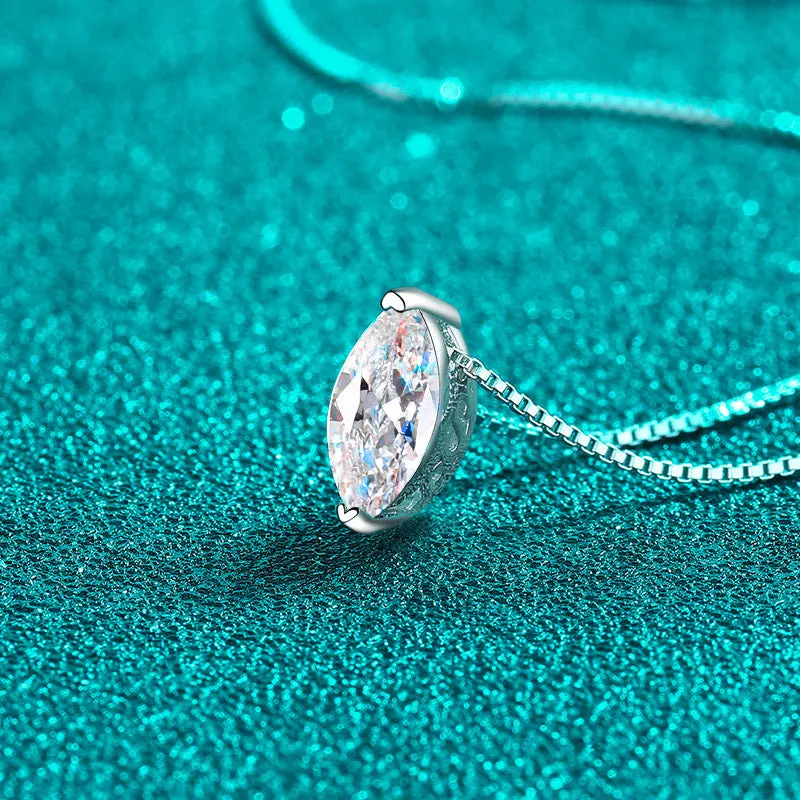 Silver Teardrop Simple Horse Eye Moissanite Necklace