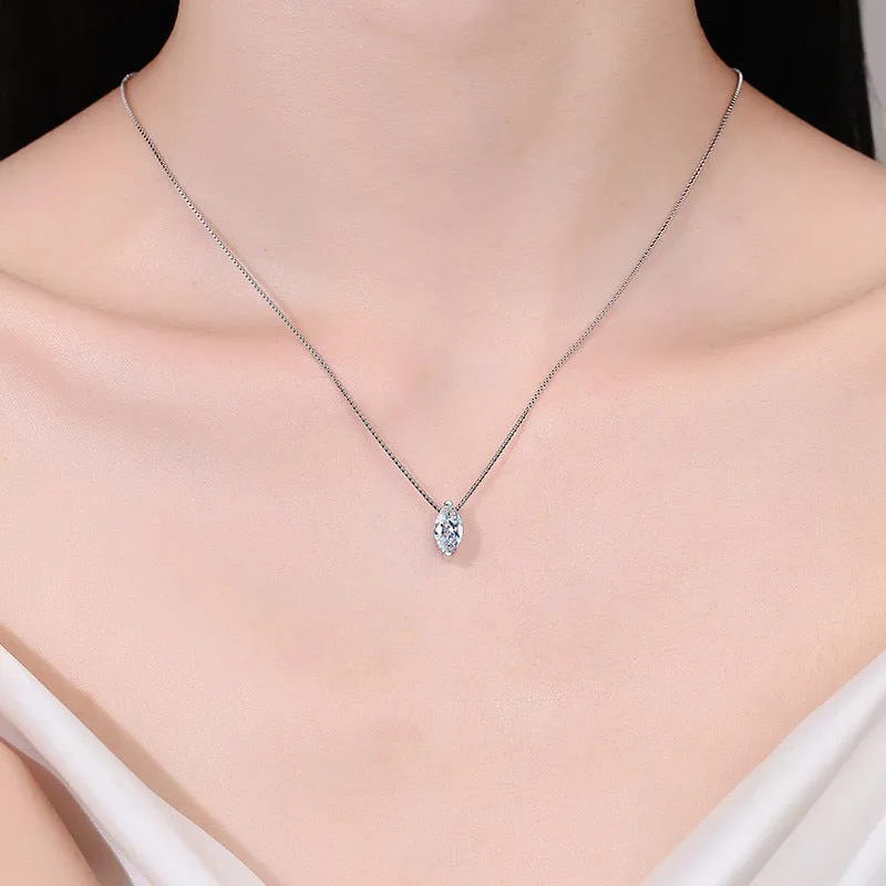 Silver Teardrop Simple Horse Eye Moissanite Necklace