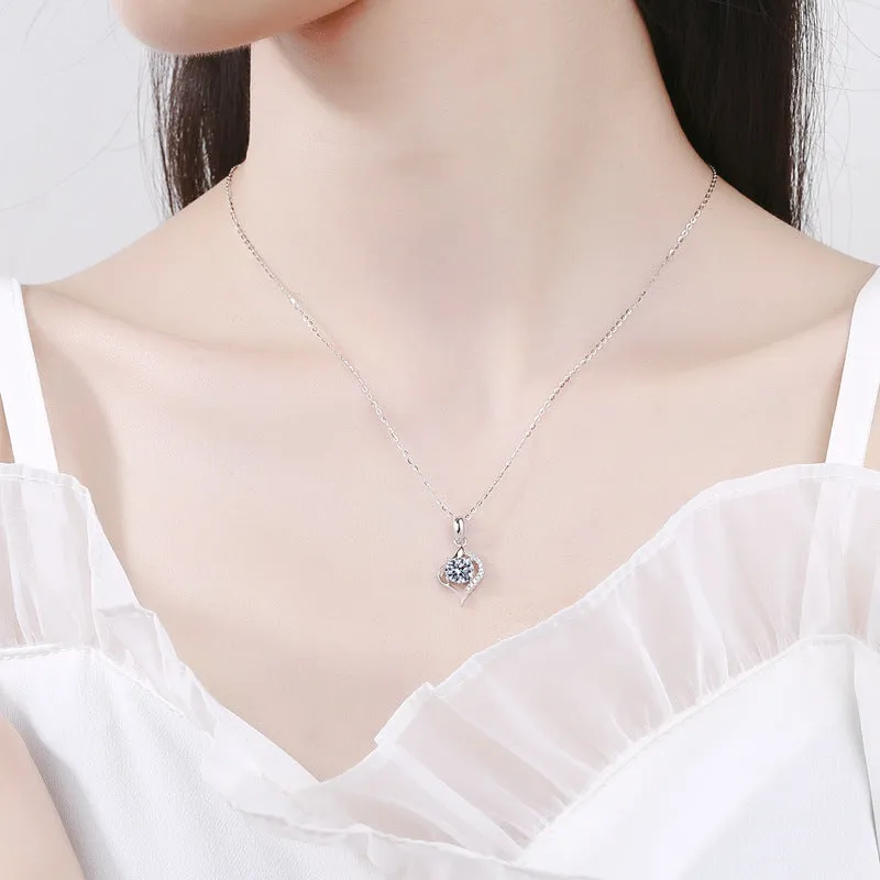 Silver Thumping Heart Moissanite Necklace