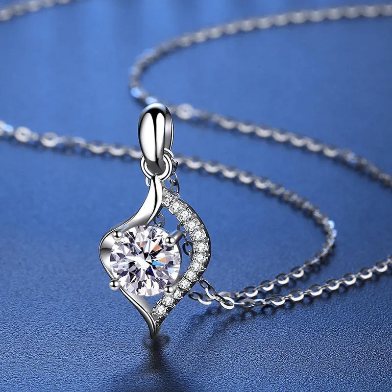 Silver Thumping Heart Moissanite Necklace