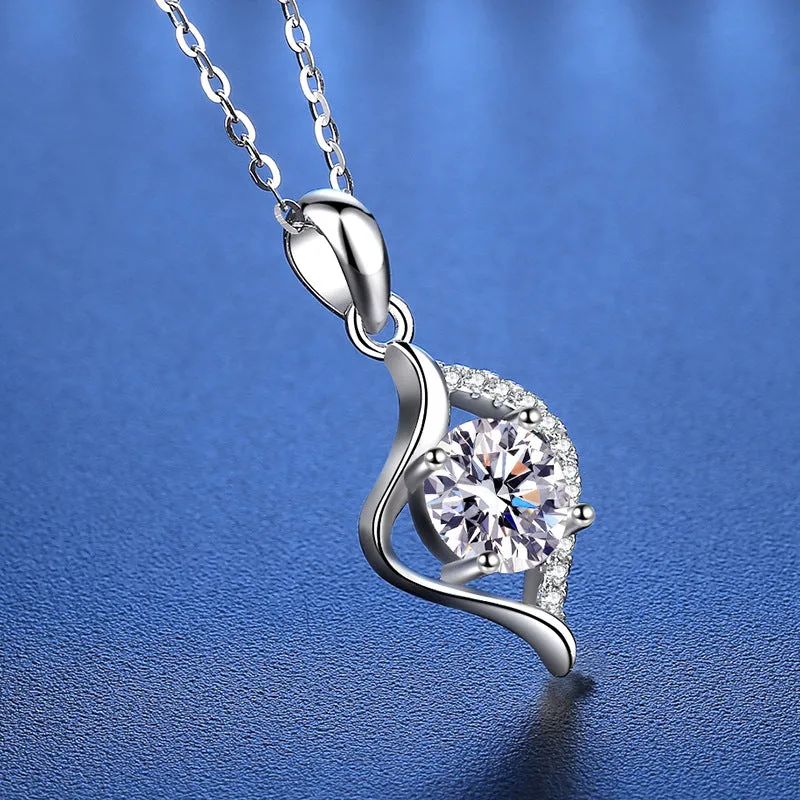 Silver Thumping Heart Moissanite Necklace