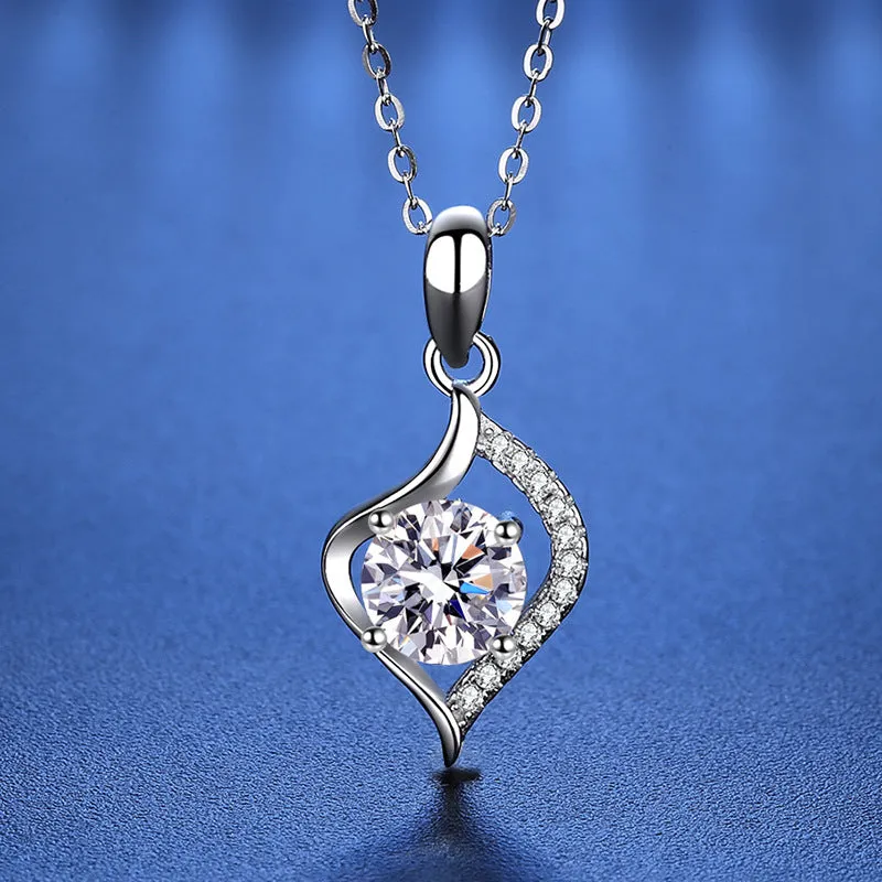 Silver Thumping Heart Moissanite Necklace