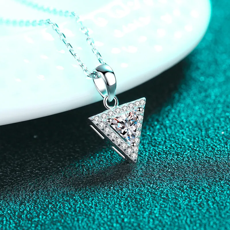 Silver Triangle Moissanite Necklace