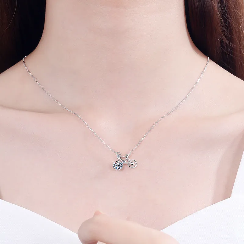 Simple Cute Bicycle Moissanite Necklace