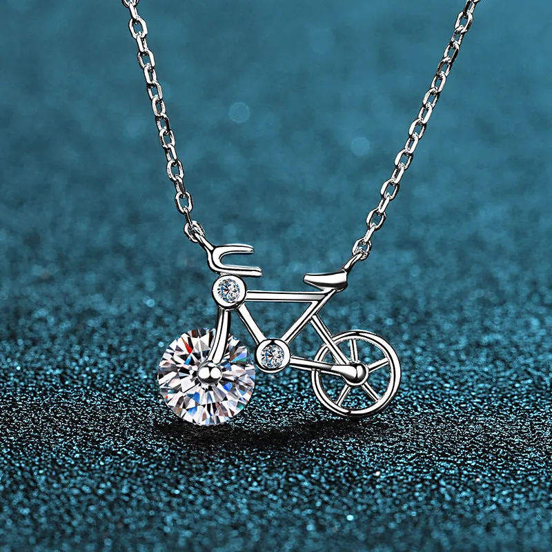 Simple Cute Bicycle Moissanite Necklace