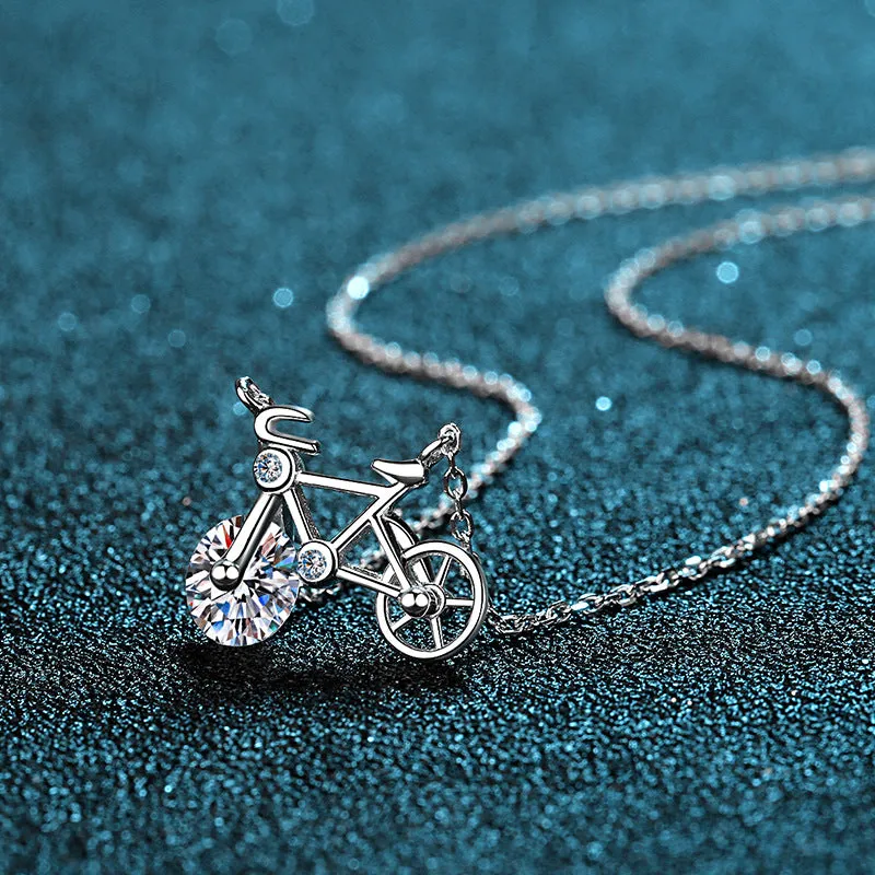 Simple Cute Bicycle Moissanite Necklace