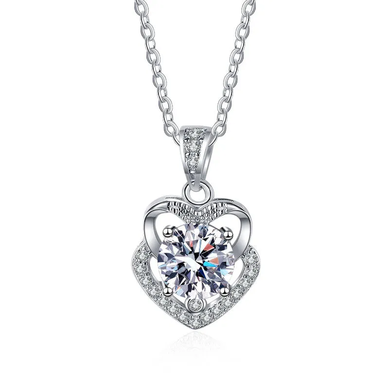 Simple Cute Double Heart Moissanite Necklace