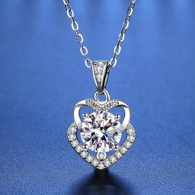 Simple Cute Double Heart Moissanite Necklace