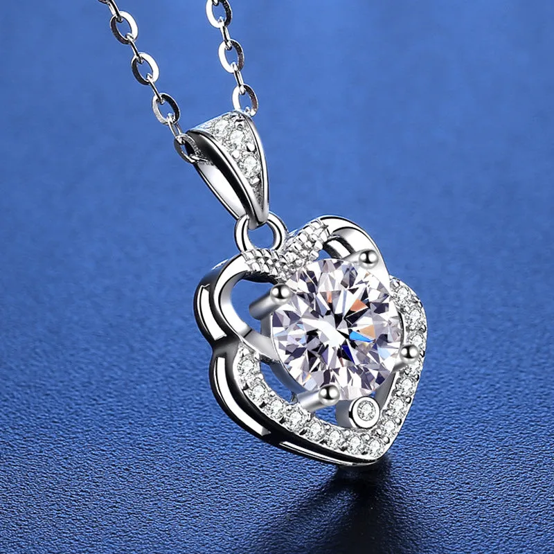 Simple Cute Double Heart Moissanite Necklace