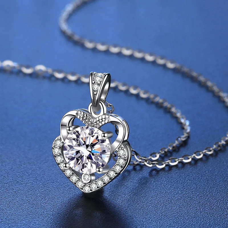 Simple Cute Double Heart Moissanite Necklace