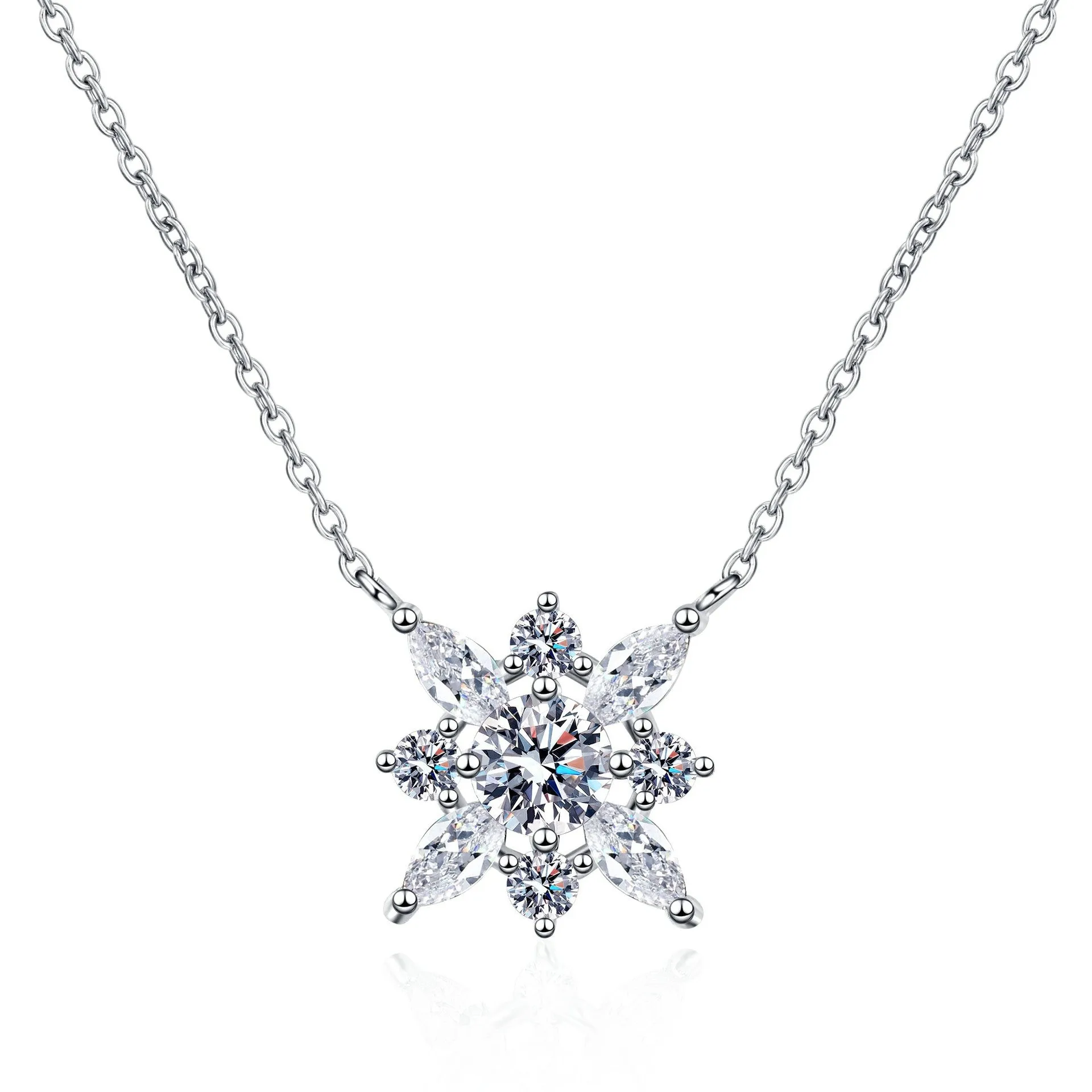 Snowflake Pendant Horse Eye Shaped Moissan Diamond Necklace