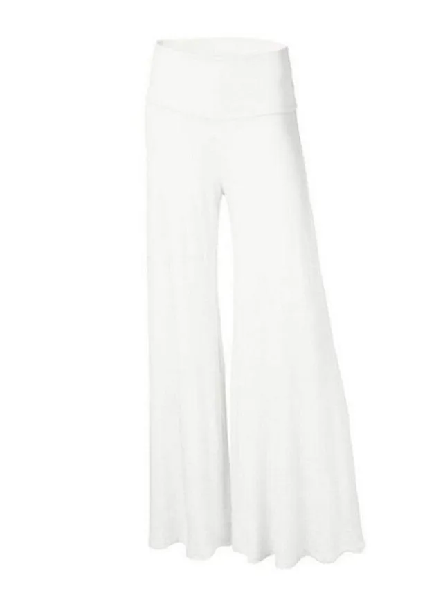 Women's Stylish Wide Leg Faux Linen Pants with High Waist and Drawstring - Black/White S-M