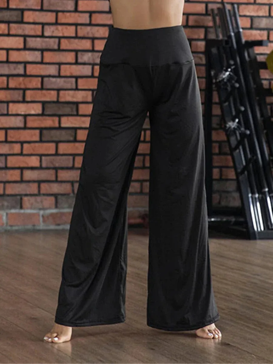 Women's Stylish Wide Leg Faux Linen Pants with High Waist and Drawstring - Black/White S-M